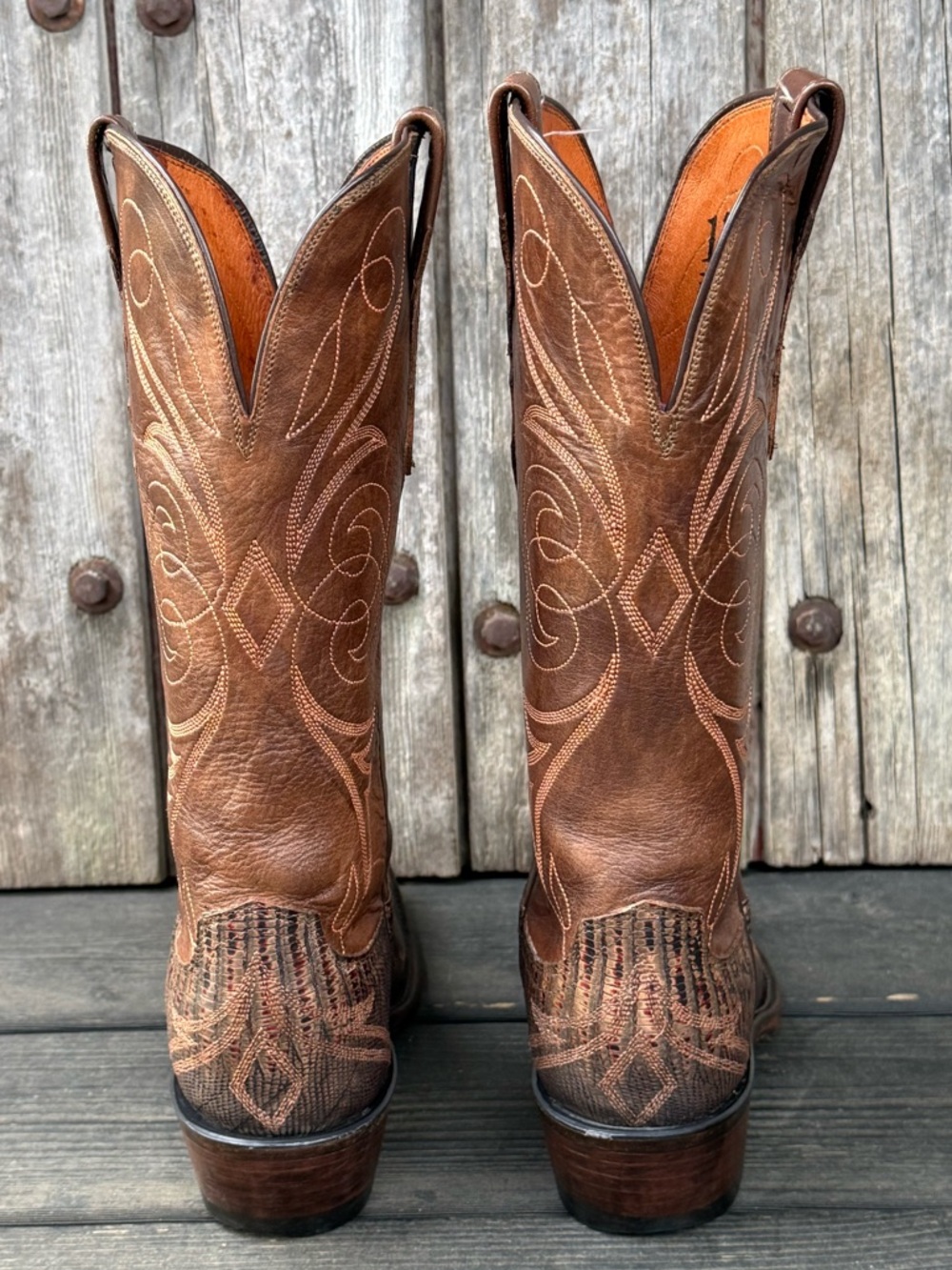 Lucchese 1883 Exotic Women's Cowboy Boots in Distressed Redwood Color - Picture 5 of 9